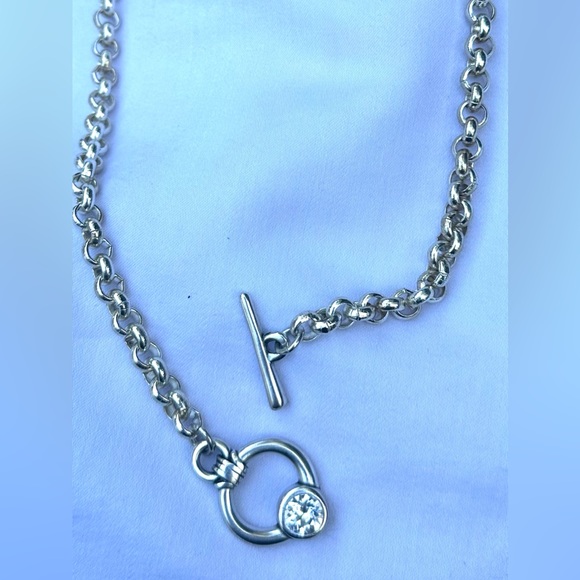 Silver Rolo $DROP✅Necklace Choker W Swarovski Toggle Elegant Casual 16" - Picture 5 of 7